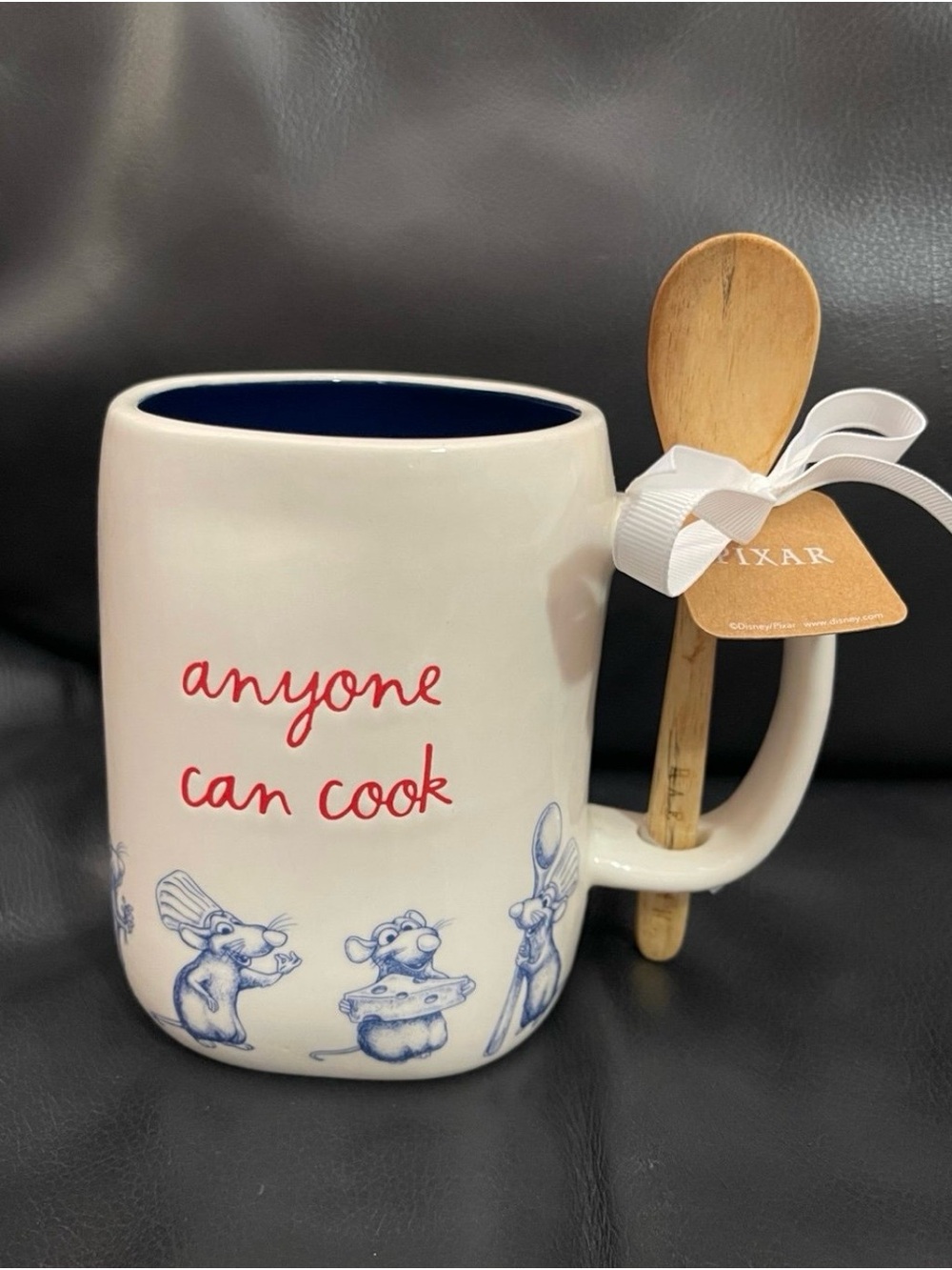 Rae Dunn Disney Pixar Ratatouille Mug with Wooden Spoon ANYONE CAN COOK